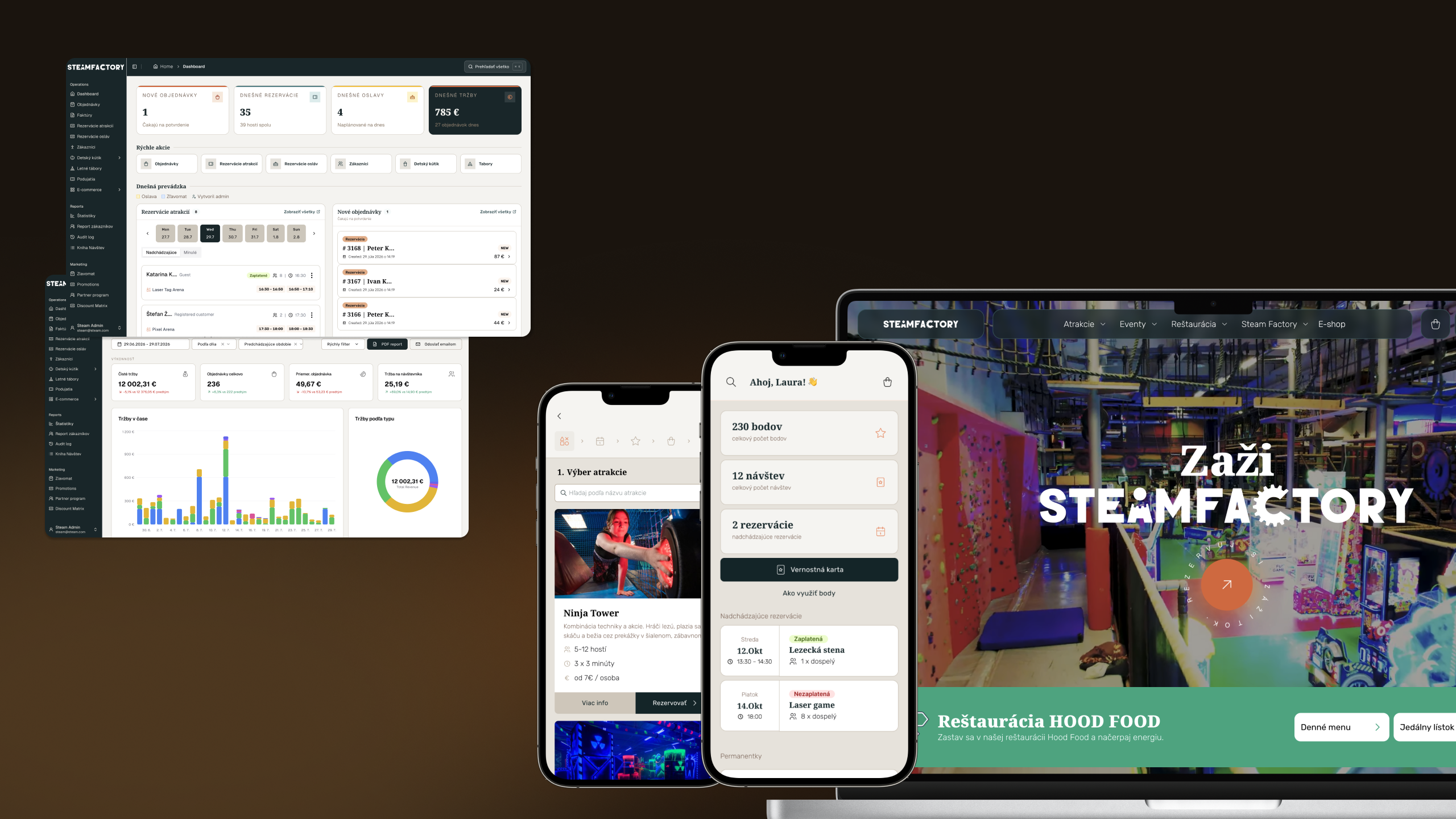 Steam Factory booking platform, mobile app, POS and back office