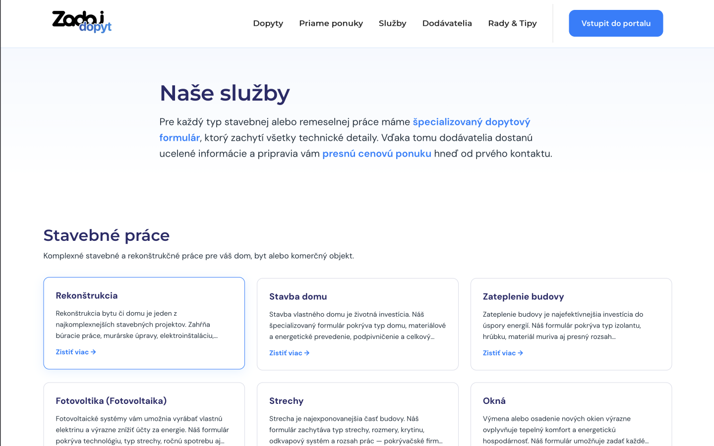 Zadaj dopyt services overview